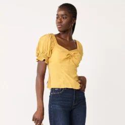 Women's Nine West Twist Front Puff Sleeve Top -Deals My Glow Wardrobe Store 5493540 Sierra Yellow