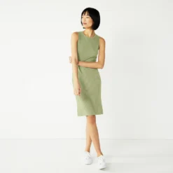 Women's Nine West Rib Crewneck Sleeveless Midi Dress -Deals My Glow Wardrobe Store 5520209 Sander Sage