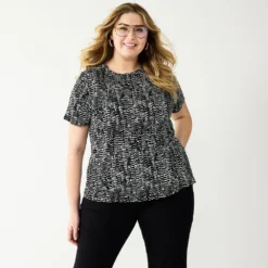 Plus Size Nine West Essential Crewneck Tee -Deals My Glow Wardrobe Store 5525951 Black Snake Rows