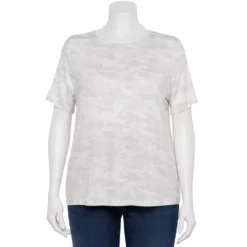 Plus Size Nine West Essential Crewneck Tee -Deals My Glow Wardrobe Store 5525951 Gray Camo