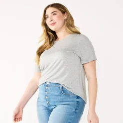 Plus Size Nine West Essential Crewneck Tee -Deals My Glow Wardrobe Store 5525951 Gray Fox Heather