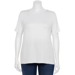 Plus Size Nine West Essential Crewneck Tee -Deals My Glow Wardrobe Store 5525951 Modern White