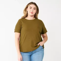 Plus Size Nine West Essential Crewneck Tee -Deals My Glow Wardrobe Store 5525951 Olive