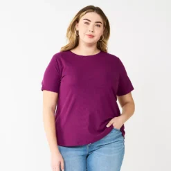 Plus Size Nine West Essential Crewneck Tee -Deals My Glow Wardrobe Store 5525951 Pansy Plum Rib