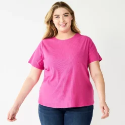 Plus Size Nine West Essential Crewneck Tee -Deals My Glow Wardrobe Store 5525951 Raspberry Soda Rib