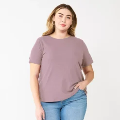 Plus Size Nine West Essential Crewneck Tee -Deals My Glow Wardrobe Store 5525951 Washed Grape