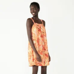 Women's Nine West Squareneck Trapeze Mini Dress -Deals My Glow Wardrobe Store 5531253 Crackle Leaves Coral