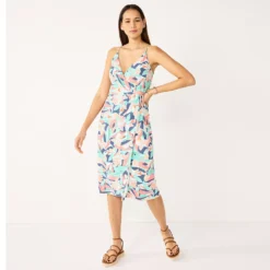 Women's Nine West Strappy Wrap Midi Dress -Deals My Glow Wardrobe Store 5531473 Abstract Plumeria Teal