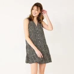 Women's Nine West Button-Front Tiered Drop-Waist Dress -Deals My Glow Wardrobe Store 5531674 Cheetah Ditsy