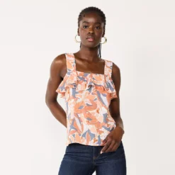 Women's Nine West Squareneck Ruffle Tank 12 Women's Nine West Squareneck Ruffle Tank -Deals My Glow Wardrobe Store 5532424 Brown Palms