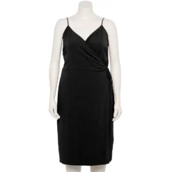 Plus Size Nine West Surplice Midi Dress -Deals My Glow Wardrobe Store 5540018 Mineral Black