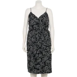 Plus Size Nine West Surplice Midi Dress -Deals My Glow Wardrobe Store 5540018 Tossed Palms Black