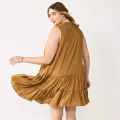 Plus Size Nine West Sleeveless Button-Front Tiered Drop Waist Dress -Deals My Glow Wardrobe Store 5541789 ALT