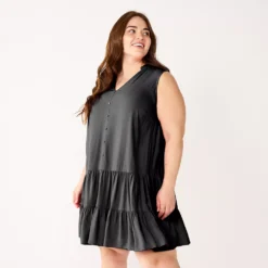 Plus Size Nine West Sleeveless Button-Front Tiered Drop Waist Dress -Deals My Glow Wardrobe Store 5541789 Mineral Black