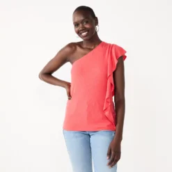Women's Nine West One-Shoulder Flutter Sleeve Top -Deals My Glow Wardrobe Store 5562167 Sicily Tomato