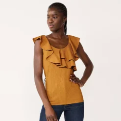 Women's Nine West Tiered Flutter Sleeveless Top -Deals My Glow Wardrobe Store 5562896 Light Bronze