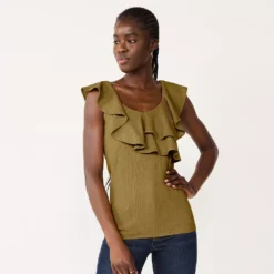 Women's Nine West Tiered Flutter Sleeveless Top -Deals My Glow Wardrobe Store 5562896 Sergio Olive