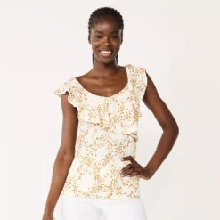 Women's Nine West Tiered Flutter Sleeveless Top -Deals My Glow Wardrobe Store 5562896 White Waves