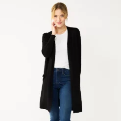 Women's Nine West High Slit Duster Cardigan -Deals My Glow Wardrobe Store 5569252 Black