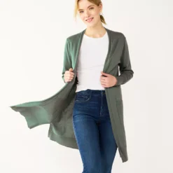Women's Nine West High Slit Duster Cardigan -Deals My Glow Wardrobe Store 5569252 Signature Green
