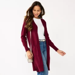 Women's Nine West High Slit Duster Cardigan -Deals My Glow Wardrobe Store 5569252 Vintage Wine