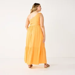 Plus Size Nine West One-Shoulder Smocked Maxi Dress -Deals My Glow Wardrobe Store 5569783 ALT