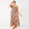 Plus Size Nine West One-Shoulder Smocked Maxi Dress -Deals My Glow Wardrobe Store 5569783 Abstract Fronds