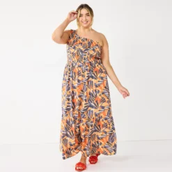 Plus Size Nine West One-Shoulder Smocked Maxi Dress