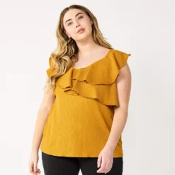 Plus Size Nine West Sleeveless Ruffle Detail Top