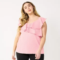 Plus Size Nine West Sleeveless Ruffle Detail Top -Deals My Glow Wardrobe Store 5570041 Lilac Necklace