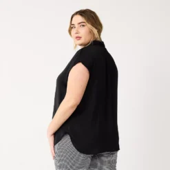 Plus Size Nine West Short Sleeve Easy Lapel Shirt -Deals My Glow Wardrobe Store 5570557 ALT