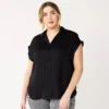 Plus Size Nine West Short Sleeve Easy Lapel Shirt 1 Plus Size Nine West Short Sleeve Easy Lapel Shirt -Deals My Glow Wardrobe Store 5570557 Black