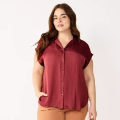Plus Size Nine West Short Sleeve Easy Lapel Shirt -Deals My Glow Wardrobe Store 5570557 Vintage Wine