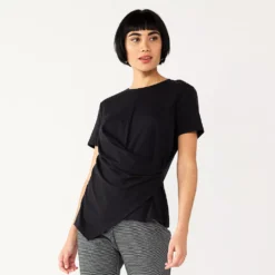 Women's Nine West Asymmetric Short Sleeve Crewneck Top -Deals My Glow Wardrobe Store 5570845 Black