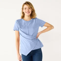 Women's Nine West Asymmetric Short Sleeve Crewneck Top -Deals My Glow Wardrobe Store 5570845 Kelly Lavender