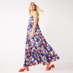 Petite Nine West Print Tiered Maxi Dress