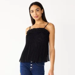 Women's Nine West Pleated Smocked Tank -Deals My Glow Wardrobe Store 5576992 Black