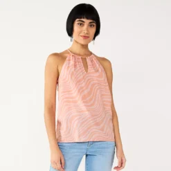 Women's Nine West High Neck Keyhole Tank -Deals My Glow Wardrobe Store 5577411 Pink Waves