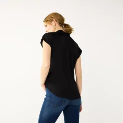 Women's Nine West Short Sleeve Easy Lapel Shirt -Deals My Glow Wardrobe Store 5577441 ALT