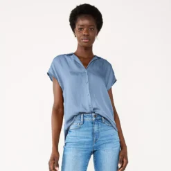 Women's Nine West Short Sleeve Easy Lapel Shirt -Deals My Glow Wardrobe Store 5577441 Kelly Lavender