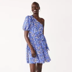 Women's Nine West One-Shoulder Fit-and-Flare Dress -Deals My Glow Wardrobe Store 5578724 Brushy Animal