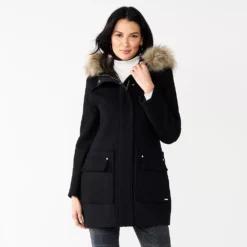 Women's Nine West Faux-Fur Hood Quilted Duffle Coat