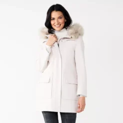 Women's Nine West Faux-Fur Hood Quilted Duffle Coat -Deals My Glow Wardrobe Store 5578770 Froth White