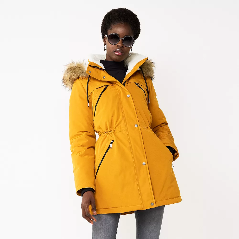 Women's Nine West Sherpa Trim Parka Coat 3 Women's Nine West Sherpa Trim Parka Coat