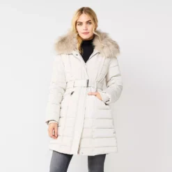 Women's Nine West Faux-Fur Collar Puffer Coat