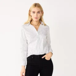 Petite Nine West Long Sleeve Structured Shirt -Deals My Glow Wardrobe Store 5579645 Black White Stripe