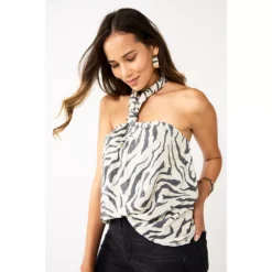Women's Nine West Knot Halter Blouse -Deals My Glow Wardrobe Store 5579891 Black Zebra