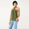 Women's Nine West Knot Halter Blouse -Deals My Glow Wardrobe Store 5579891 Infantry Olive