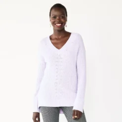 Women's Nine West Stitch Front V-Neck Sweater 22 Women's Nine West Stitch Front V-Neck Sweater -Deals My Glow Wardrobe Store 5585833 Wisteria Heather