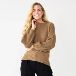 Women's Nine West Texture Sleeve Sweater -Deals My Glow Wardrobe Store 5586482 Cognac